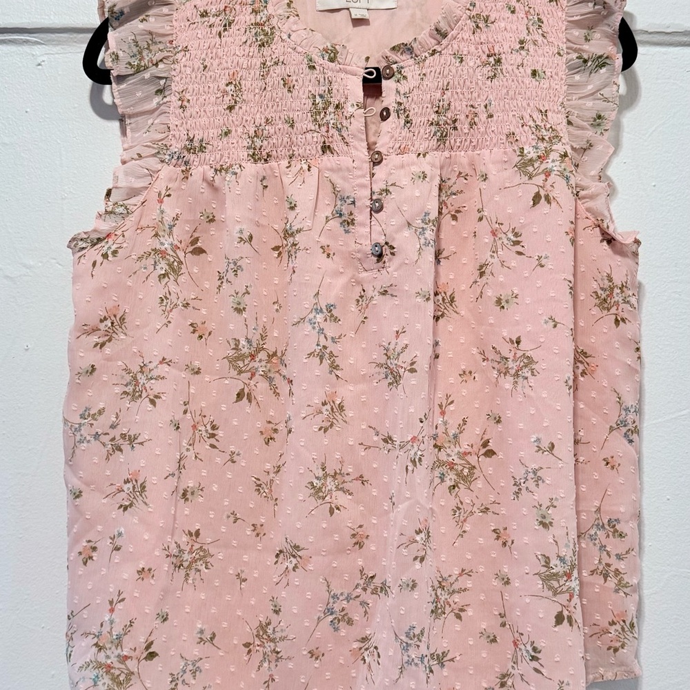 LOFT Garden Smocked Ruffle Button Top - Picture 2 of 5